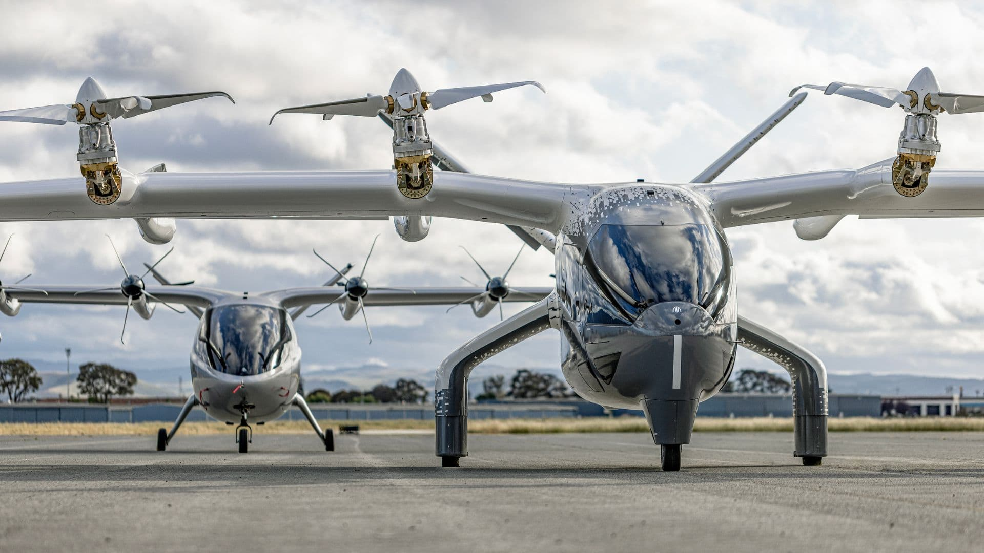 Archer Midnight electric vertical takeoff and landing aircraft on an airfield